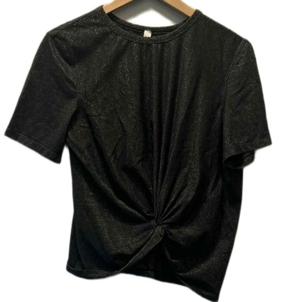 Lululemon Women's Black Metallic Crew Neck Short Sleeve Crescent T-Shirt Size 6